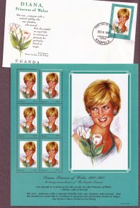 Uganda 1519 Lady Diana Princess of Wales MNH sheet + FDC