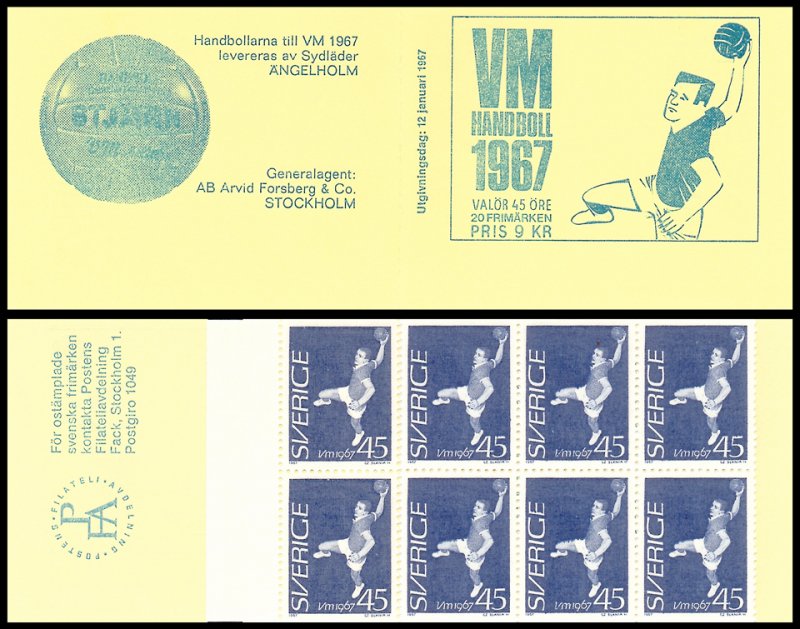 Sweden 716a MNH complete stamp booklet Field ball handball by Czeslaw Slania