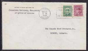 Canada Sc 249, 251 on 1943 Canadian Natl Railways Cover