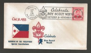 1955 Philippines Boy Scouts 'Celebrate Boy Scout Week' slogan cancel Sarzin