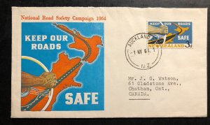 1964 Auckland New Zealand First Day Cover FDC To Chatham Canada Keep Road Safe