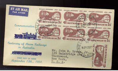 1954 Australia first day cover FDC Steam Railways Centenary