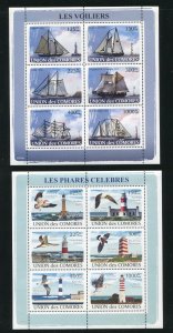 Comoro Islands 1023, 1033 Sailboats and Lighthouses Stamp Sheets MNH 2009