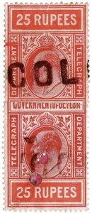(I.B) Ceylon Telegraphs : 25R Carmine & Red