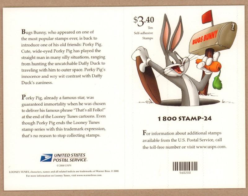 3535  Porky Pig 2001 special  Die Cut  Sheet of 10 Imperf Single  