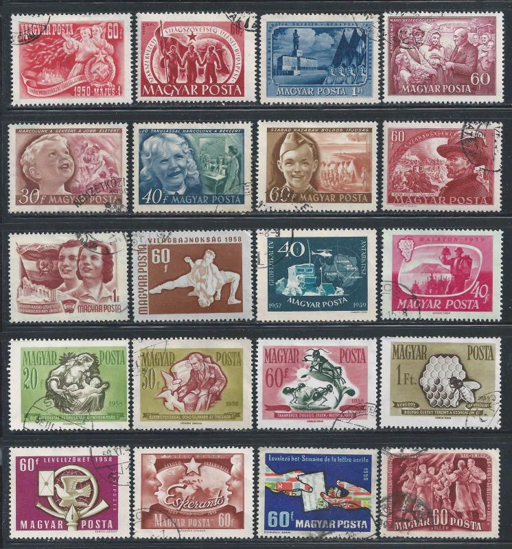 Hungary ~ Lot fo 20 Different 1950's Stamps ~ Mixed Lot ~ cv 4.00