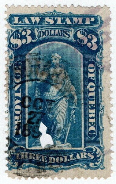 (I.B) Canada Revenue : Quebec Law Stamp $3 (1871)