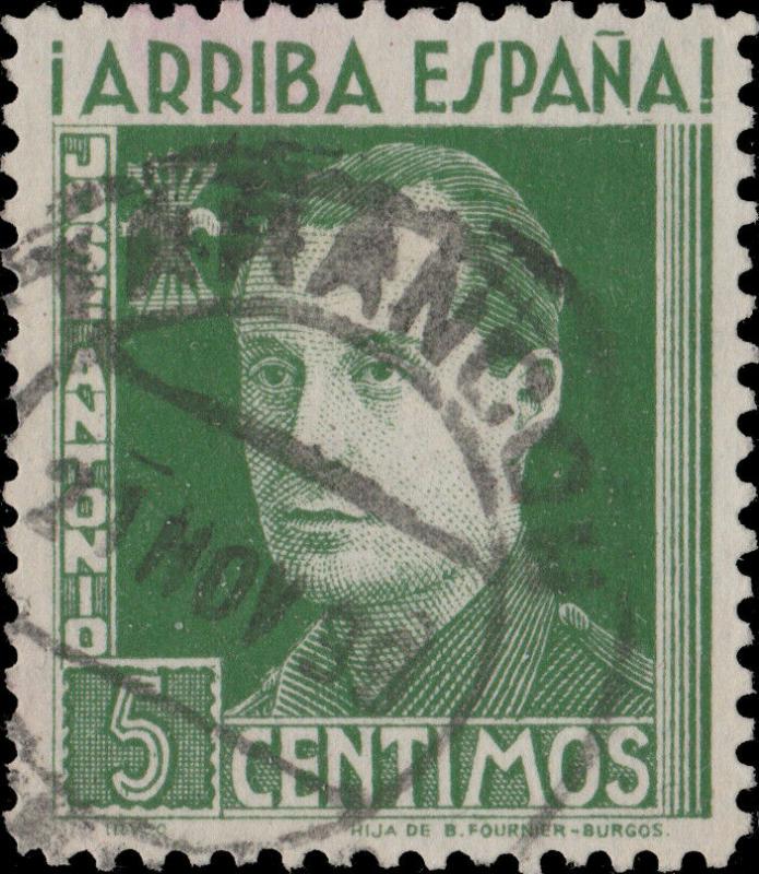 ESPAGNE / SPAIN 1939 Sello Benéfico 5c verde José Antonio Usado TARANCÓN, Cuenca