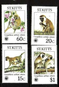 St Kitts-Sc#189-92- id9- unused NH set-WWF-Green Monkeys-Animals-1986-