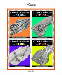 Sao Tome & Principe 2021 MNH Fossils Stamps Prehistoric Animals Dinosaurs 4v M/S 