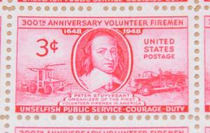 1948 sheet of stamps, Volunteer Firemen, Sc# 971