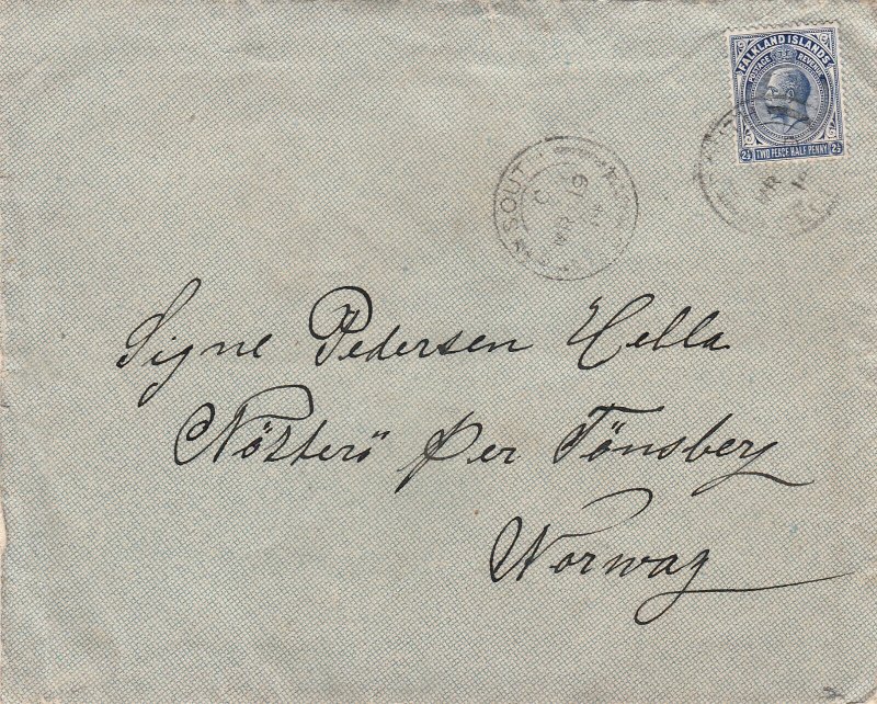 Falkland Islands 1914 KGV 2½d on Whaler's Cover to Norway