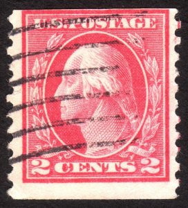 1914, US 2c, Washington, Used, thin, Sc 453