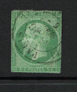 France # 13, Used, sm Shallow Ctr thin, Hinge Rem, close margins - Lot 073017