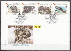 Croatia, Scott cat. 391 A-D. W.W.F., Snakes issue on 4 First day covers. ^