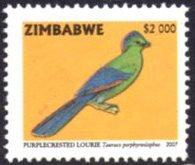 Zimbabwe - 2007 Birds $2000 Lourie MNH**