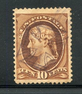 UNITED STATES SCOTT #187 10c JEFFERSON F/VF USED AS SHOWN-SCOTT $45.00