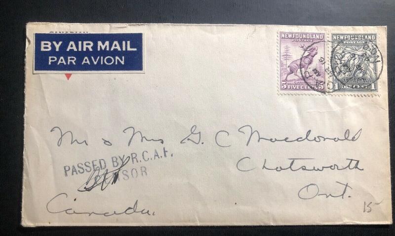 1943 Capo #3  Newfoundland Canada Censored Cover RCAF Overseas 