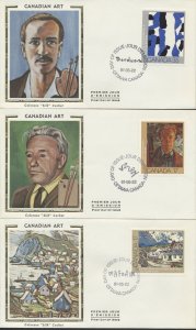 1981 #887-889 Set of 3 Canadian Painters FDCs, Colorano Silk Cachets