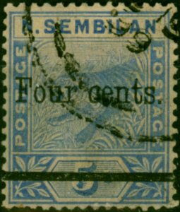 Negri Sembilan 1898 4c on 5c Blue SG18 Good Used Toned