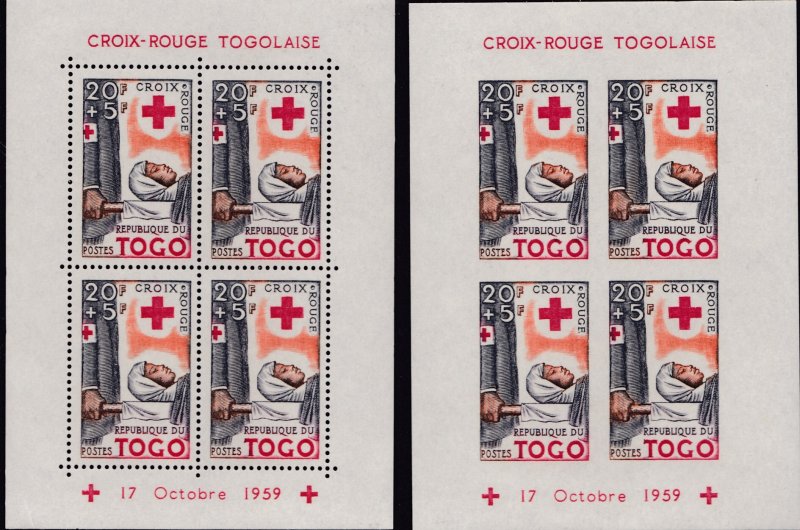 Togo French Colony 1959 Semi-Postals Perf+IMPERF. RED CROSS  Scott B12a-B14a