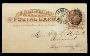 US #UX8 Postal Card Early Use October 21, 1885 (2 Months after issue)
