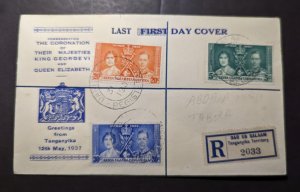 1937 British KUT Airmail Coronation Last Day Cover Dar Es Salaam to Tabora