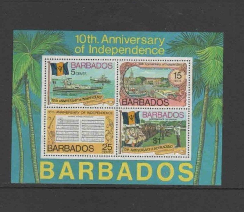 BARBADOS #448-451a 1976 INDEPENDENCE 10TH ANNIV. MINT VF NH O.G S/S 