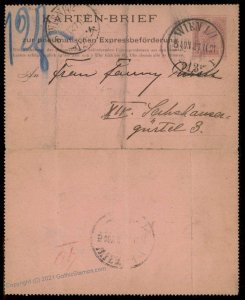 Austria Empire 1901 Rohrpost Pneumatic Mail Postal Stationery Kartenbrief G66995