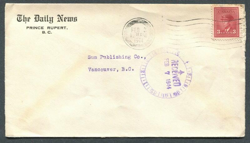 CANADA WWII BLACK OUT CANCEL COVER PRINCE RUPERT