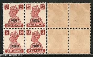 India PATIALA State KG VI 12As Postage SG 115 / Sc 114 BLK/4 Cat. £140 MNH