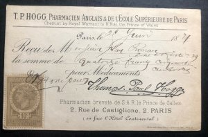 1884 Paris France Advertising Postcard Cover TP Hogg English Pharmacy