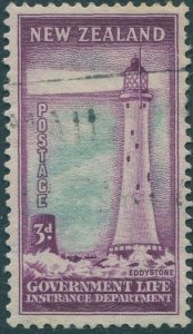 New Zealand Life Insurance 1947 SGL46 3d mauve and pale blue Lighthouse FU