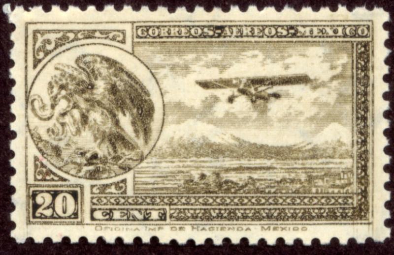 MEXICO C62, 20cents ARMS & PLANE RE-ISSUE. MINT, NH. F-VF.