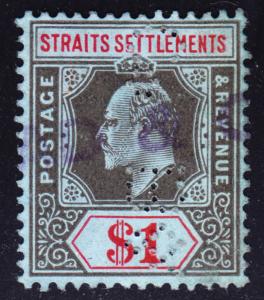 Malaya Straits Settlements Scott 124 wtmk multi CA VF used with private perfins.