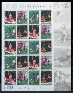 US #3399 - 3402, 33c Youth Team Sports,  Sheet, VF mint never hinged, Fresh S...