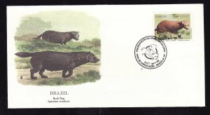 Flora & Fauna of the World #135c-stamp on FDC-Animals-Bush Dog-Brazil-single sta