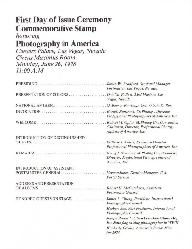 USPS 1st Day Ceremony Program #1758 Photography in America 1978 