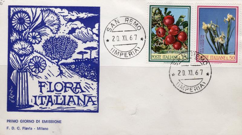 Italy 1967 Sc#934a/935a Flowers/Fruits Set (2) Official F.D.C.(San Remo-Imperia)