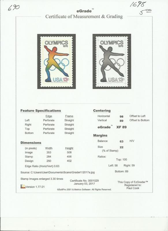 # 1698 MINT NEVER HINGED OLYMPIC GAMES XF+