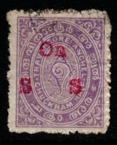 INDIA-TRAVANCORE SGO3 1919 ½ch REDDISH LILAC USED