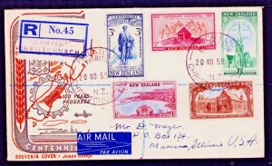 New Zealand Sc 274-278 1950 FDC Set Canterbury Registered to USA