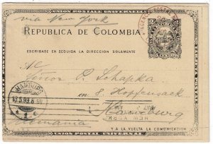 Colombia 1899 Colon (Panama) cancel in purple on postal card to Germany
