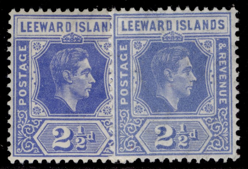 LEEWARD ISLANDS GVI SG105 + 105a, 2½d SHADE VARIETIES, M MINT. Cat £30.