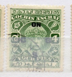 India Cochin 1943 Early Issue used Shade of 4p. Optd NW-16028