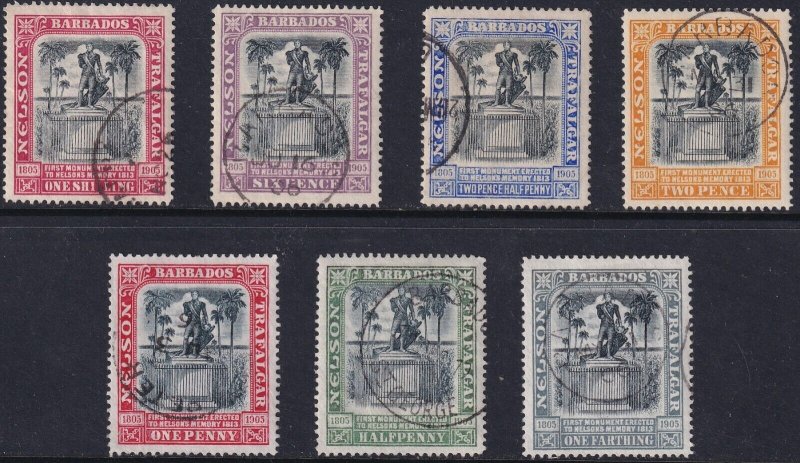 Sc# 102 / 108 Barbados 1906 Lord Nelson Monument complete used set CV $100.15