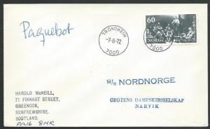 NORWAY 1972 MS NORDNORGE shup cover, TRONDHEIM cds, Mss Paquebot...........62480