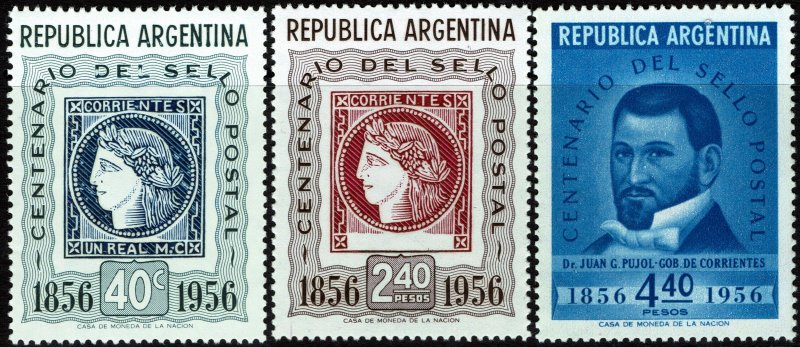 Argentina #651-53  MNH - Argentine Stamps Centenary (1956)