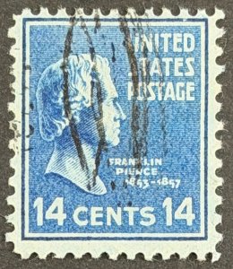 USA SC#819, 1938, 14c blue, Franklin Pierce, Used, F