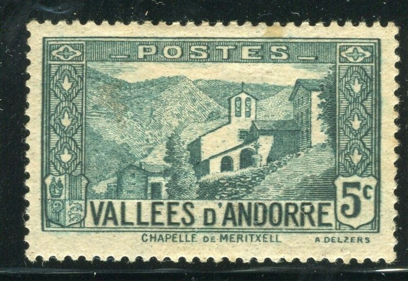 FRENCH ANDORRA; 1932 early Pictorial issue fine Mint hinged 5c. value